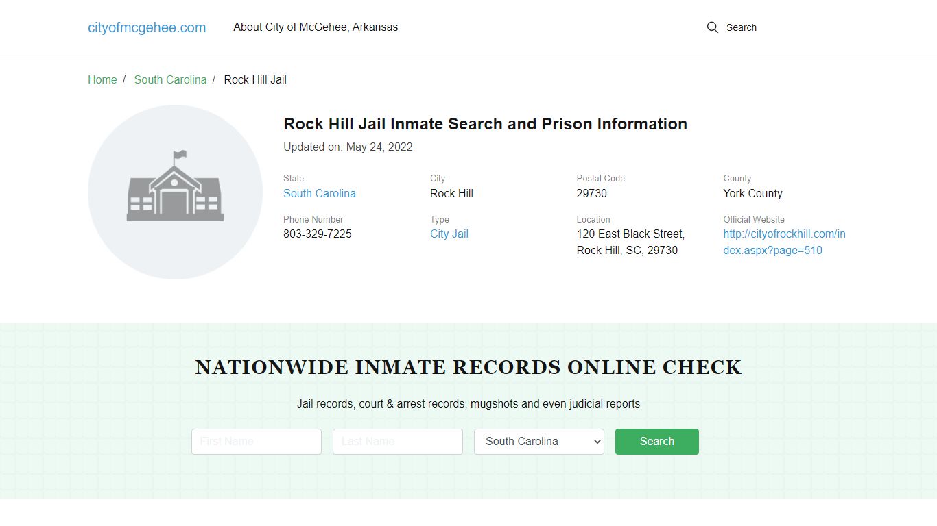 Rock Hill Jail Inmate Search and Prison Information